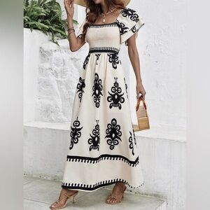 NWT SHEIN Cream and Black Floral Midi Dress size Medium